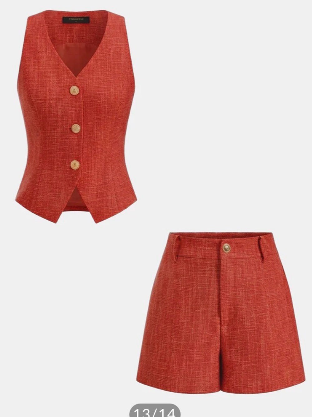 Commense Textured Metal Button Vest Shorts Set